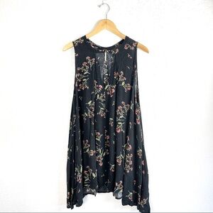 Free People Snap Out Of It Sleeveless Black Floral Swing Dress Medium